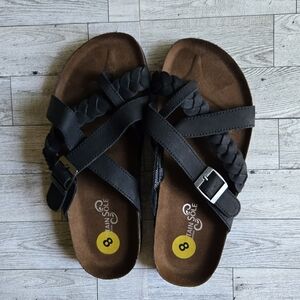 Mountain Sole Black Braided Sandals with Buckle
